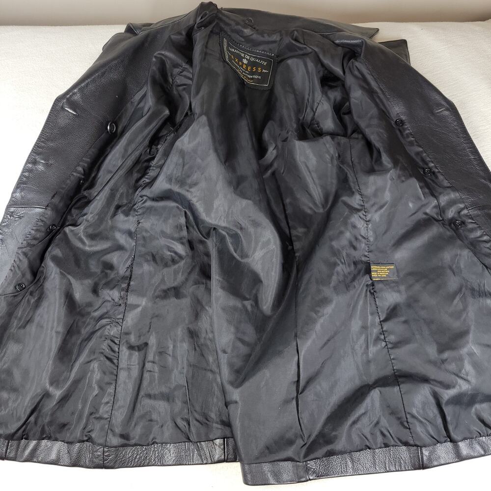 Express Garantie De Qualite Womens Sz Small Jacket Black Leather Coat Buttons - Picture 15 of 16